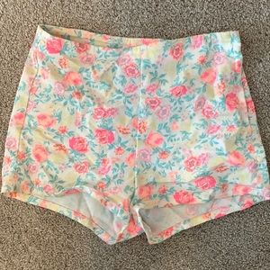 Divided Neon floral high-waisted shorts